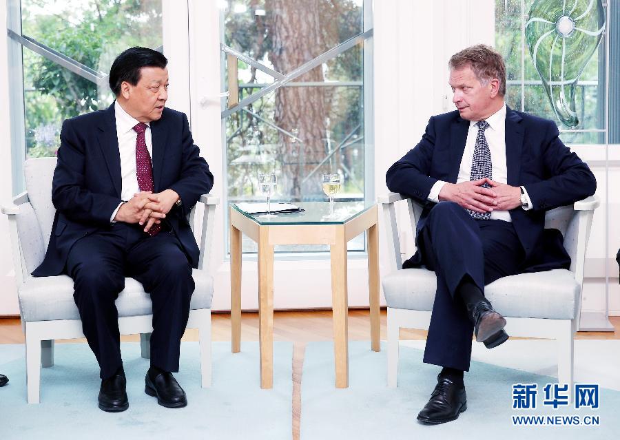 6月12日，中共中央政治局常委、中央書記處書記劉云山在赫爾辛基會見芬蘭總統(tǒng)尼尼斯特。 新華社記者姚大偉攝 