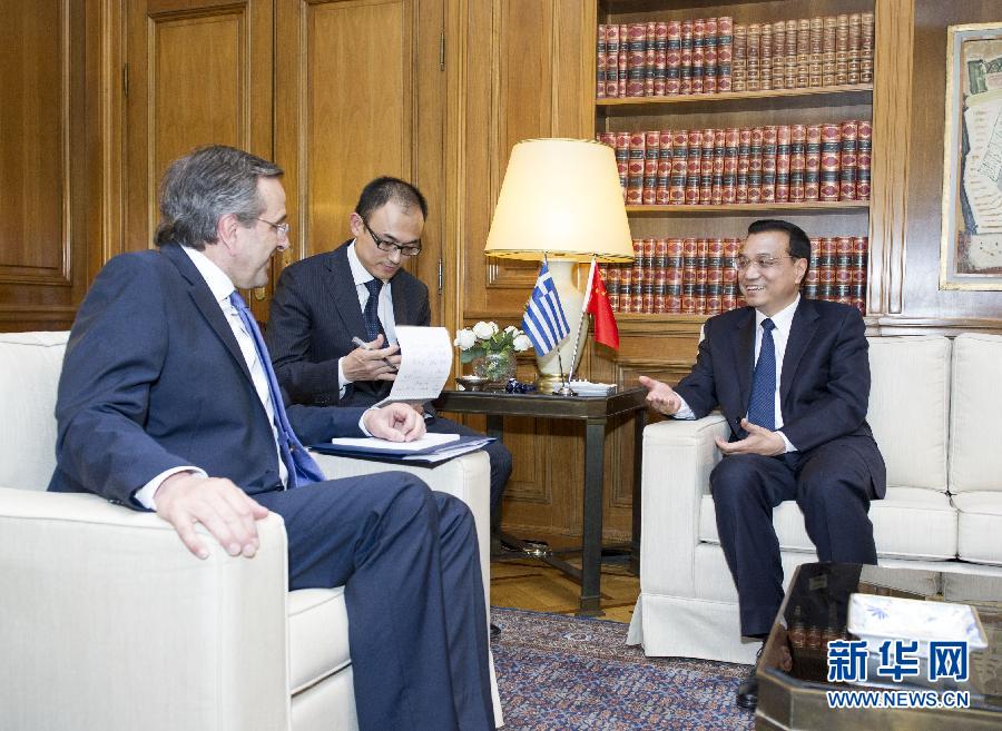 6月19日，國(guó)務(wù)院總理李克強(qiáng)在雅典同希臘總理薩馬拉斯舉行會(huì)談。新華社記者 王曄 攝