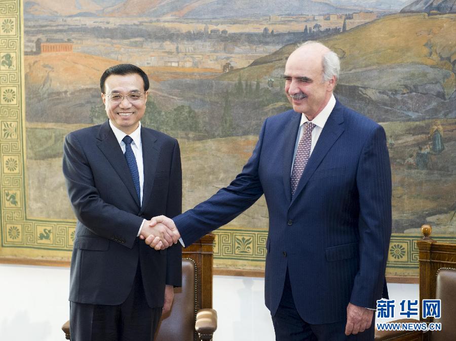 6月19日，國務院總理李克強在希臘議會大廈會見希臘議長米馬拉基斯。新華社記者 王曄 攝