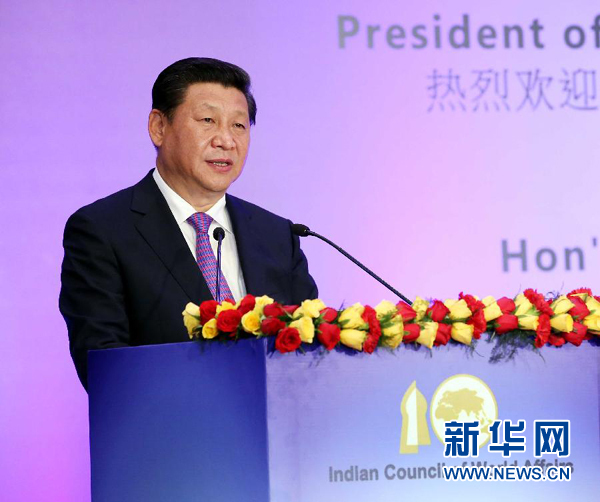 9月18日，國家主席習(xí)近平在印度世界事務(wù)委員會發(fā)表題為《攜手追尋民族復(fù)興之夢》的重要演講。 新華社記者 姚大偉 攝