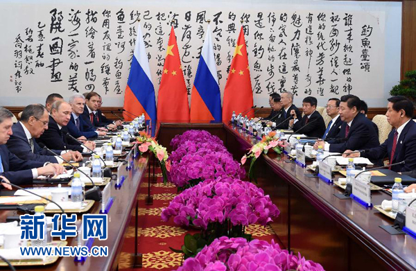 11月9日，中國國家主席習(xí)近平在北京釣魚臺國賓館會見俄羅斯總統(tǒng)普京。新華社記者 饒愛民 攝