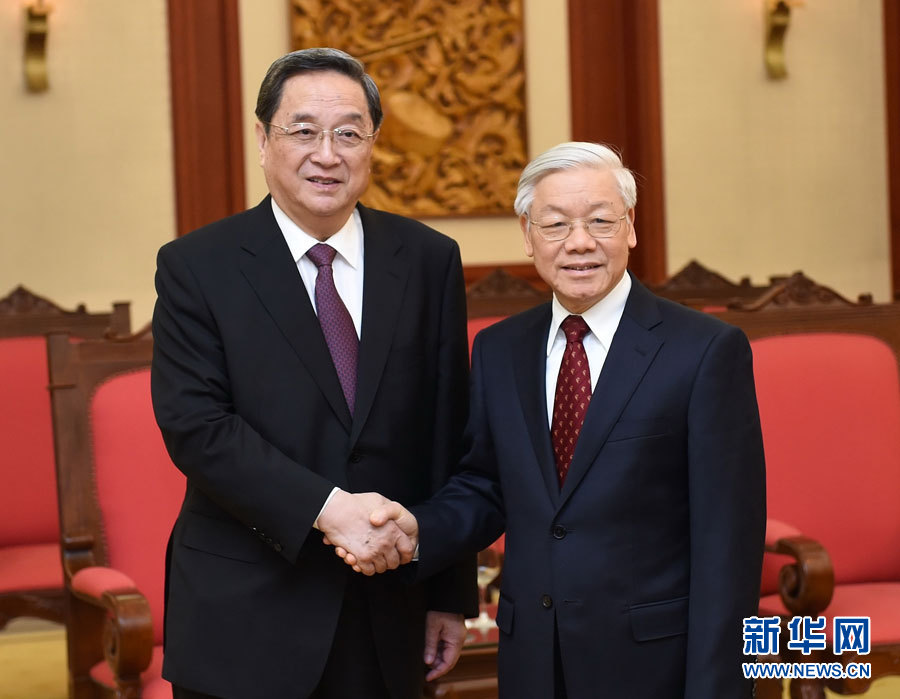 12月25日至27日，中共中央政治局常委、全國(guó)政協(xié)主席俞正聲對(duì)越南進(jìn)行正式訪問(wèn)。這是12月26日，俞正聲在河內(nèi)會(huì)見(jiàn)越共中央總書(shū)記阮富仲。 新華社記者劉建生攝