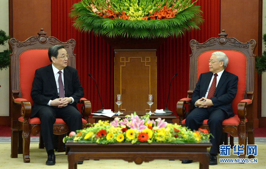 12月25日至27日，中共中央政治局常委、全國(guó)政協(xié)主席俞正聲對(duì)越南進(jìn)行正式訪問(wèn)。這是12月26日，俞正聲在河內(nèi)會(huì)見(jiàn)越共中央總書(shū)記阮富仲。 新華社記者馬占成攝