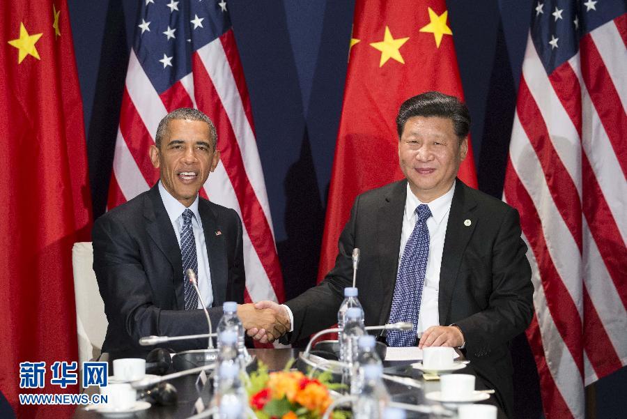 11月30日，國(guó)家主席習(xí)近平在巴黎會(huì)見(jiàn)美國(guó)總統(tǒng)奧巴馬。新華社記者黃敬文攝