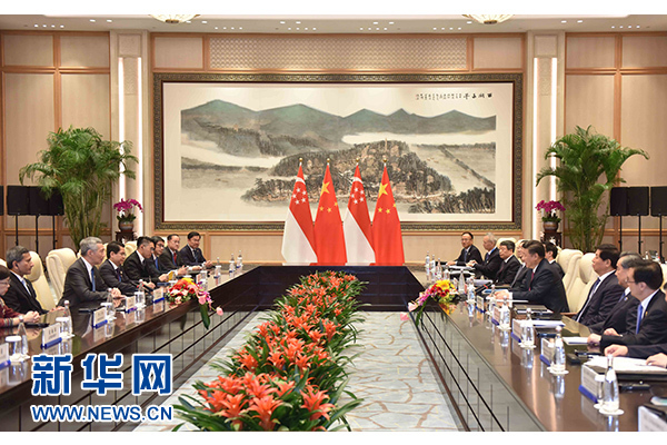 9月2日，國家主席習(xí)近平在杭州會(huì)見新加坡總理李顯龍。新華社記者張鐸攝