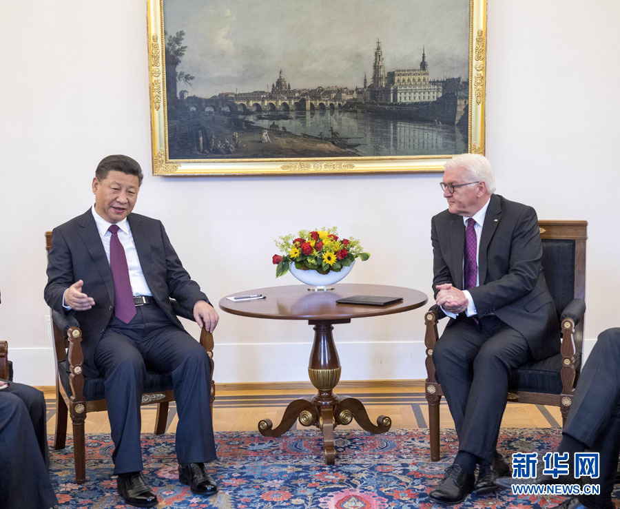 7月5日，國家主席習(xí)近平在柏林會見德國總統(tǒng)施泰因邁爾。 新華社記者李學(xué)仁 攝